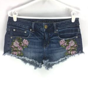 American Eagle Denim Shorts Embroidered Floral
